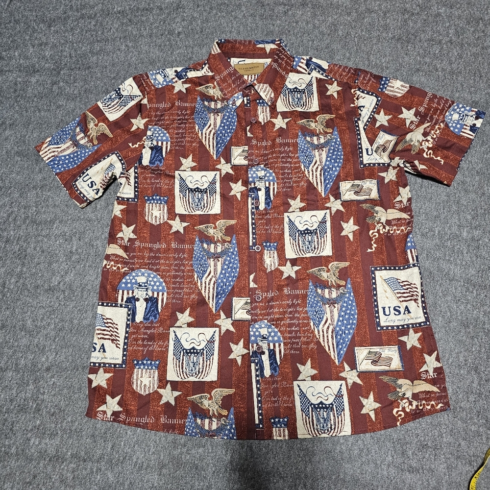 Clearwater Outfitters USA Patriotic American Flag Button Down Shirt L